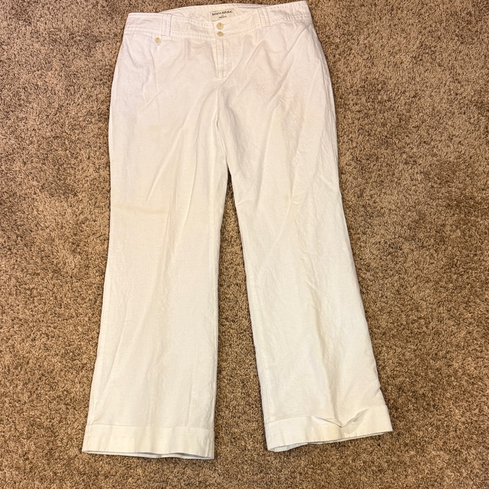 Banana Republic White Martin Fit Linen Pants